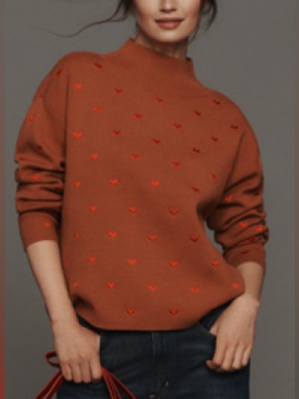 NWOT Maeve Anthropologie Carys Mock Neck Heart Embroidered Sweater